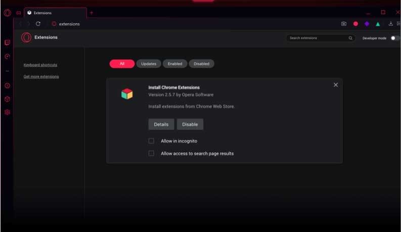Opera GX có nhiều tiện ích mở rộng hữu ích