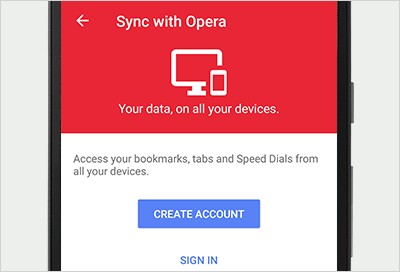 Opera Mini cho Android đồng bộ dữ liệu