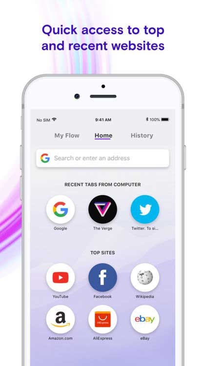 Opera Touch cho phép người dùng nhanh chóng truy cập những trang web hàng đầu hoặc gần đây nhất