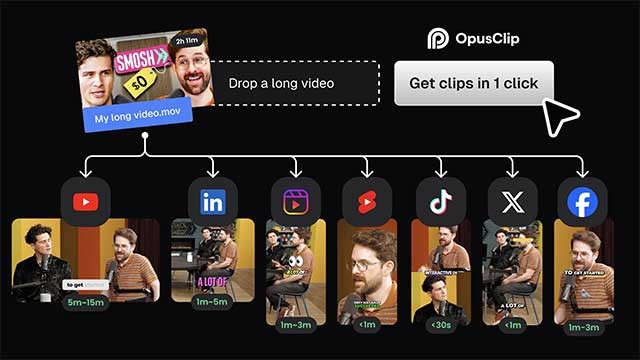 OpusClip là công cụ AI cắt video dài thành clip ngắn cho TikTok, Reels và Shorts