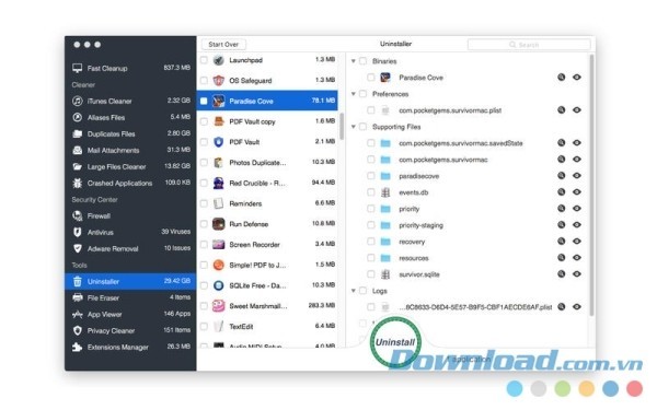 OS Cleaner 3 cho Mac có khả năng gỡ hàng loạt chương trình một lúc