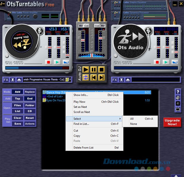 Danh sách nhạc trong phần mềm