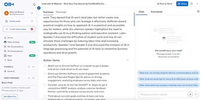 Otter sẽ ghi lại biên bản cuộc họp, trả lời các câu hỏi về nội dung họp