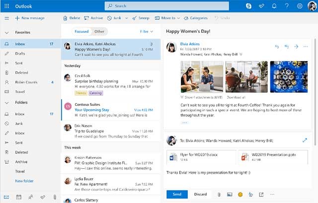 Giao diện chính của ứng dụng web hỗ trợ gửi email miễn phí Outlook