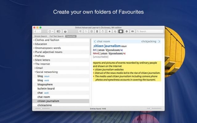 Oxford Advanced Learner’s Dict cho Mac hỗ trợ tạo thư mục từ yêu thích