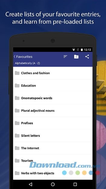 Lập các mục từ yêu thích