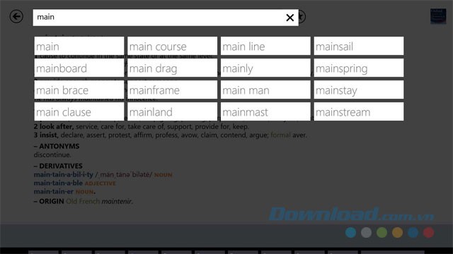 Tra cứu từ vựng trong Oxford American Dictionary & Thesaurus