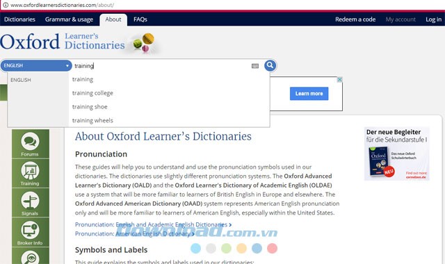 Website tra từ điển Oxford Learner's Dictionaries