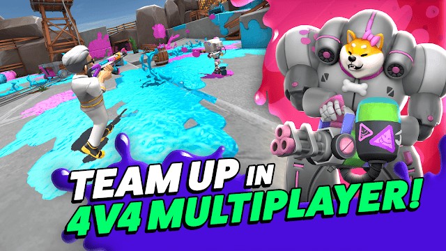 Lập team và tham gia các trận đấu súng sơn 4v4 trong game Paint Brawl : Color of War