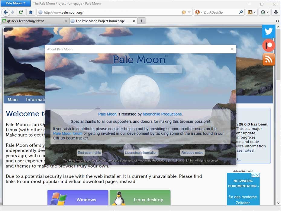 Cập nhật Pale Moon mới nhất