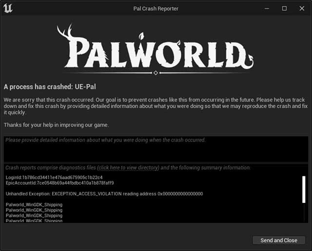 Khi đăng nhập Palworld, bạn có thể gặp thông báo lỗi Exception Access Violation