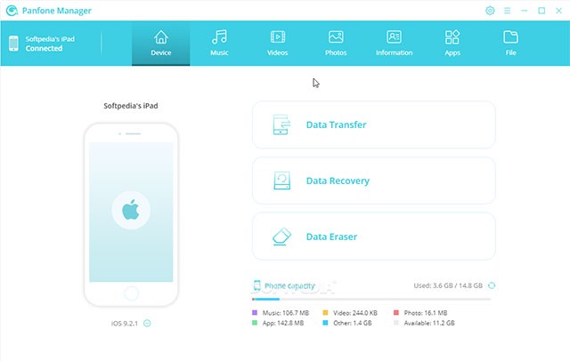 Giao diện phần mềm quản lý iPhone/Android trên máy tính - PanFone Manager