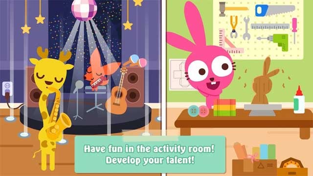 Papo Town: School Android có rất nhiều nhạc cụ như guitar, saxophone, đàn hạc hoặc piano để bé tập chơi