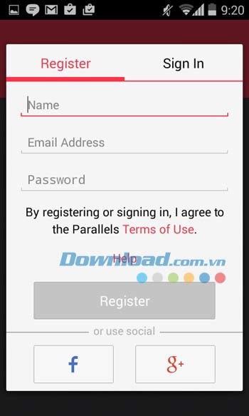 Tạo tài khoản đăng nhập Parallels Access