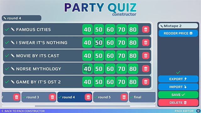 Tạo câu hỏi bằng Party Quiz Constructor hoặc tải bộ câu hỏi có sẵn thông qua Steam Workshop