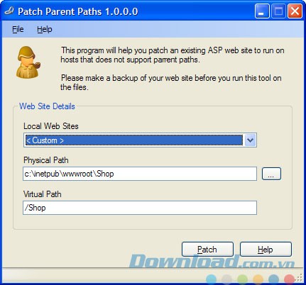 Giao diện Patch Parent Paths