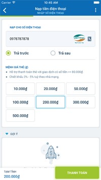 Nạp thẻ điện thoại tiện ích, nhiều mã thẻ khác nhau