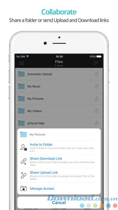 Chia sẻ dữ liệu từ pCloud