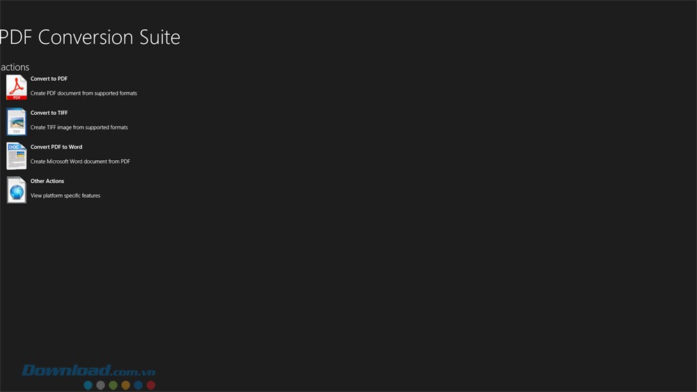 Giao diện ứng dụng chuyển đổi định dạng file PDF Conversion Suite