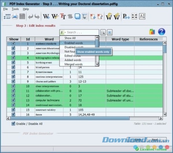 Giao diện hoạt động phần mềm lập mục lục tài liệu PDF Index Generator cho Mac