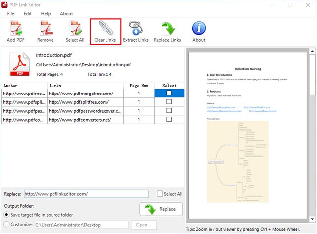 Giao diện PDF Link Editor