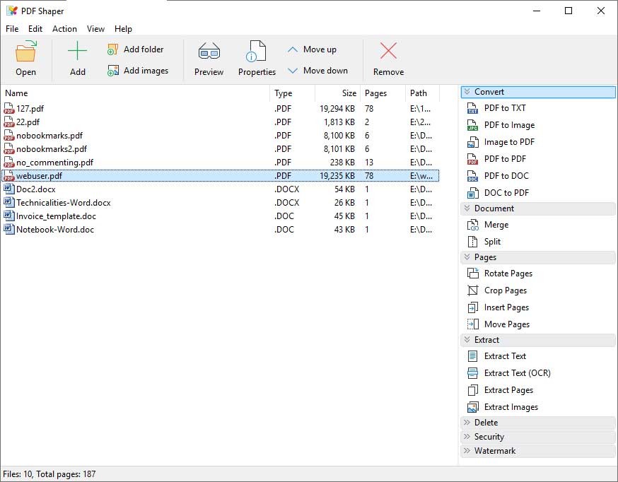 Giao diện PDF Shaper