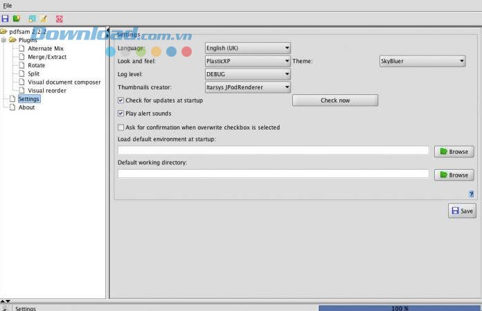 Tùy chỉnh cài đặt trong PDF Split and Merge
