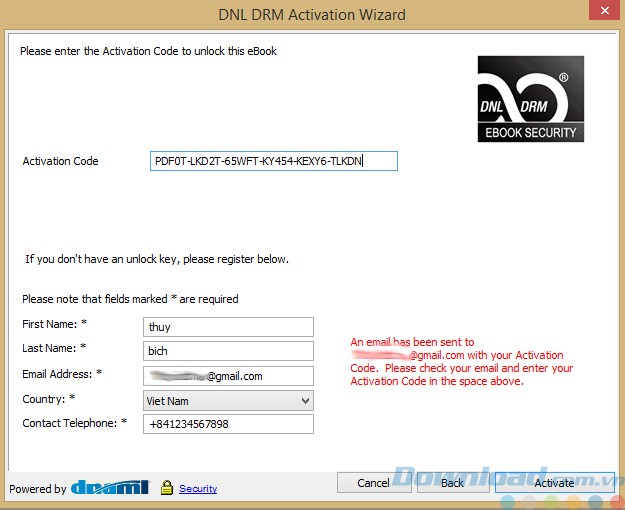 Đăng ký và nhận mã kích hoạt
