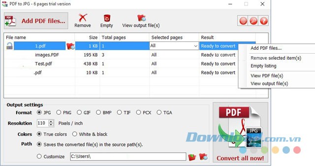 Một số lựa chọn của phần mềm