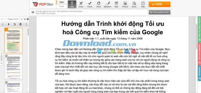 Giao diện làm việc của PDFfiller