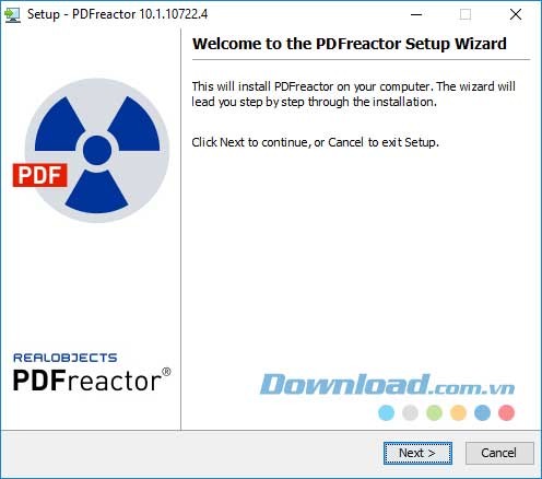 Cửa sổ hướng dẫn cài đặt PDFreactor