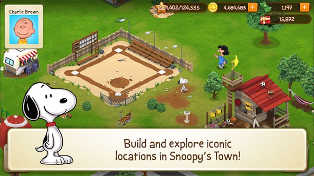 Peanuts: Snoopy's Town Tale cho Android là game xây dựng thị trấn thú vị