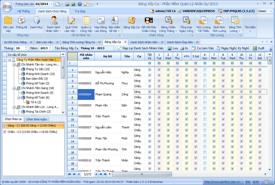 Bảng chia ca, chấm công