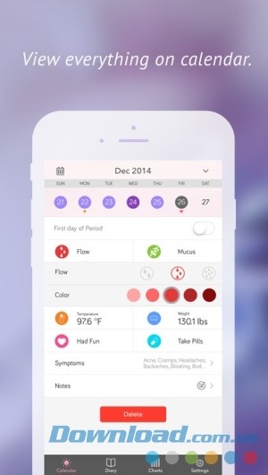 Period Tracker cho iOS hiển thị mọi thứ trên lịch