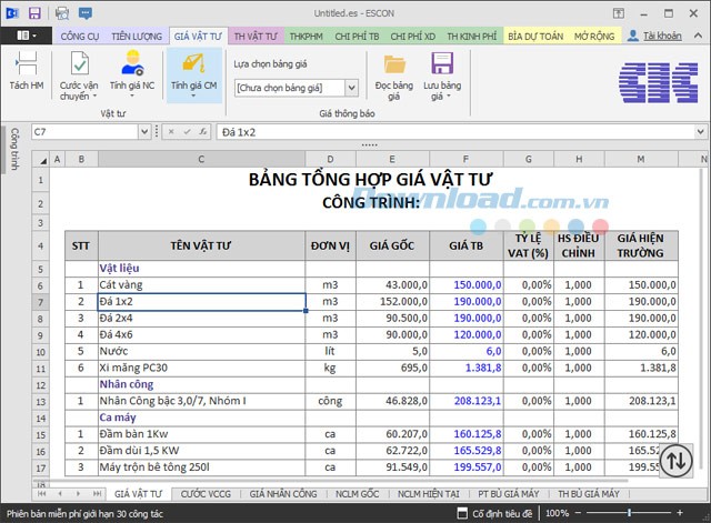 Phần mềm dự toán Escon