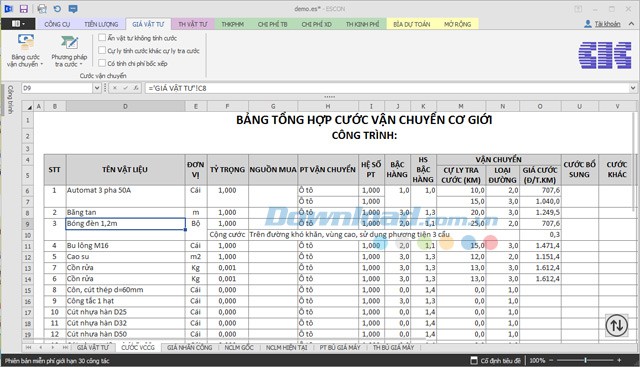 Phần mềm dự toán Escon