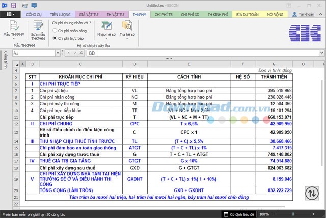 Phần mềm dự toán Escon