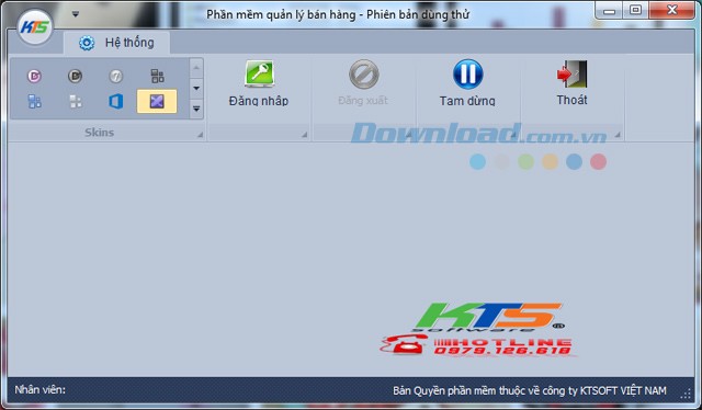 Giao diện chính của phần mềm quản lý bán hàng KTS