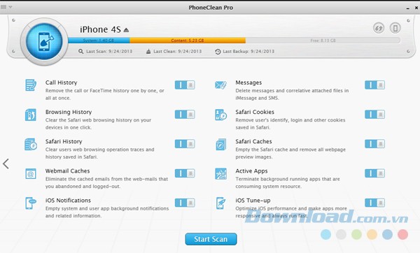 Giao diện của PhoneClean