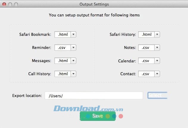 Các lựa chọn xuất file
