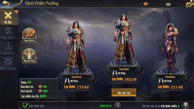 Lựa chọn nhân vật trong game kiếm hiệp