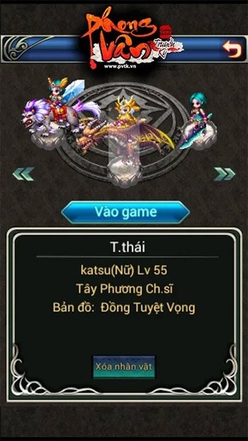 Vào game Phong Vân Truyền Kỳ