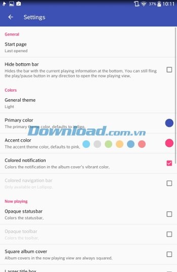 Các cài đặt chính của Phonograph