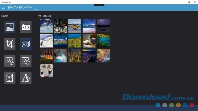Giao diện chính của ứng dụng chỉnh sửa ảnh miễn phí Photo Box Pro cho máy tính, Windows 10 Mobile và Xbox One