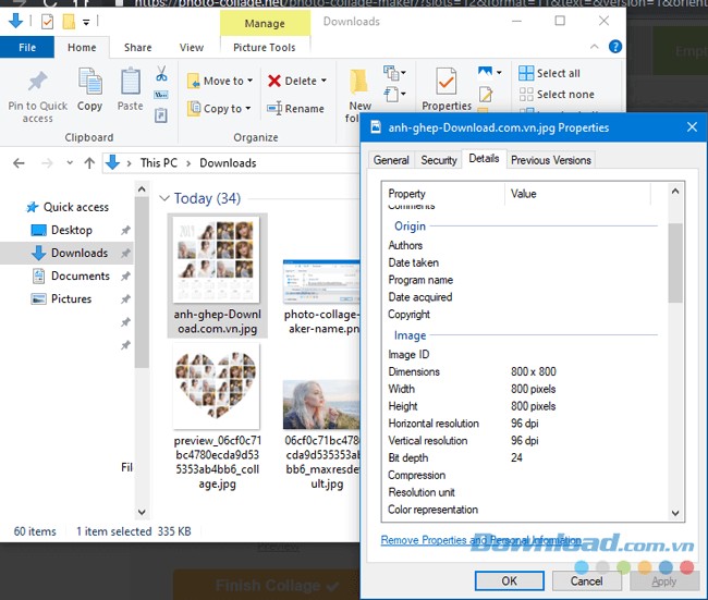 Kích thước ảnh do Photo Collage Maker ghép
