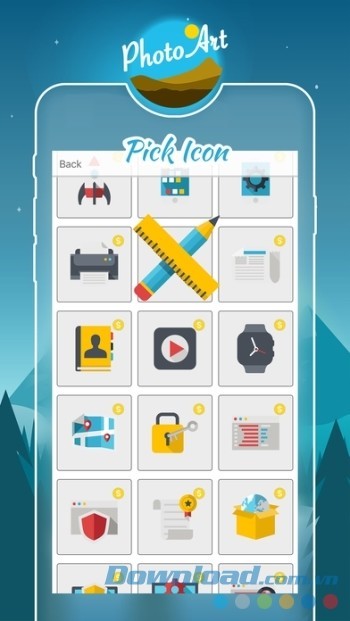 Chọn biểu tượng tùy ý cho bản thiết kế