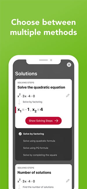 PhotoMath cung cấp nhiều phương pháp giải oán