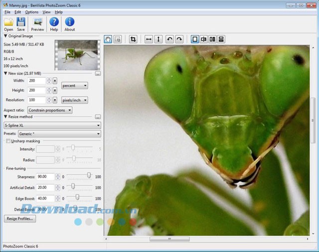 Giao diện chính của PhotoZoom Classic