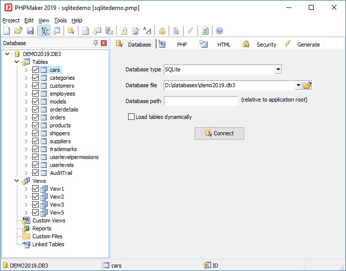 PHPMaker hỗ trợ cơ sở dữ liệu SQLite