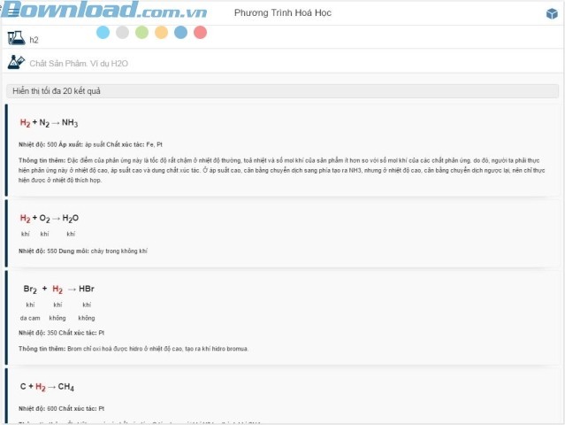Hiển thị các điều kiện phản ứng và chất xúc tác
